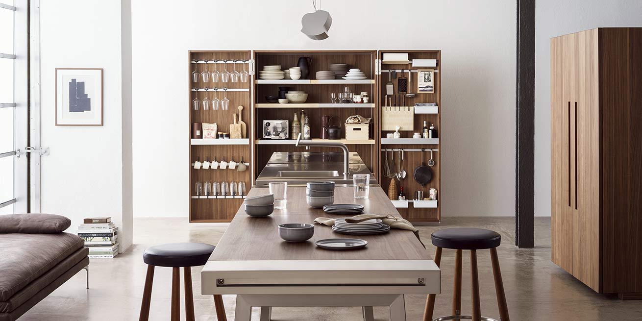 bulthaup b2 kitchen workshop in walnut and aluminium